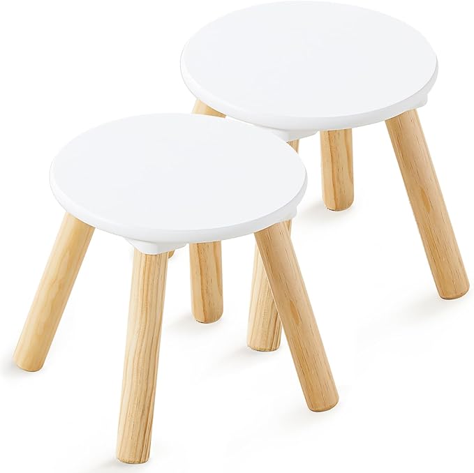 Beright Wooden Step Stool for Kids, Children's Stool Perfect Matched Sensory Table, 9 Inch Sturdy Sitting Stool with Assembled Four-Legged, 2 Pack