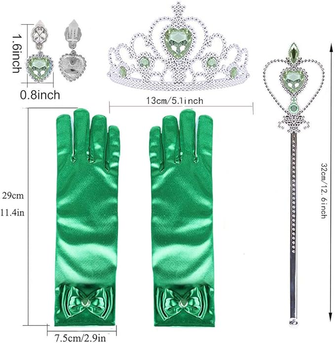 Princess Tiana Costume Dress up Accessories for Girls Tiana Cosplay Accessories Christmas Gifts Set Tiana Gloves Tiara Crown Necklace Wand Earrings Ring Princess Accessories for Girls