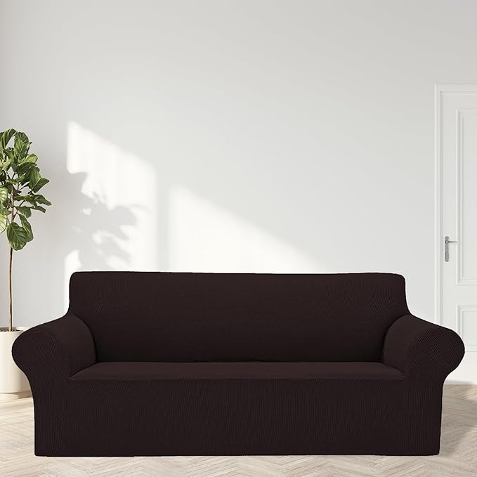 2025 New Stretch Oversized Sofa Slipcovers Couch Sofa Cover for 4 Seater Furniture Protector Covers with Elastic Bottom Jacquard Fabric Small Checks for Pets, Kids - Chocolate
