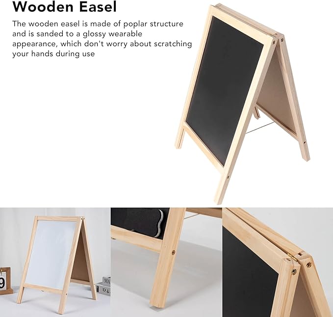 Double Sided Large Kids Easel, Educational Toy for Toddlers, Poplar Structure, Magnetic Whiteboard, Blackboard