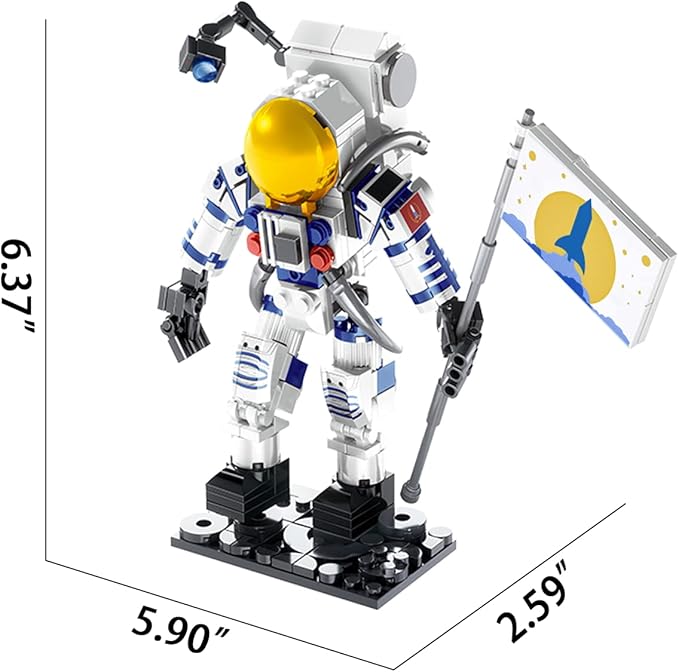 SIENON Astronaut Toys Building Kit for Kids and Adults-229pcs Building Block Astronaut Figure Holding The Flag with Movable Joints, DIY Spaceman Assembly Construction STEM Toy City Space Building Set