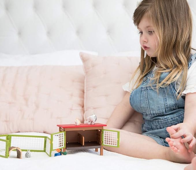 Schleich Farm Animal Toys and Playsets - Farm World 8 Piece Rabbit Hutch Set with Figurines, Farming Hutch and Accessories for Kids Ages 3 and Above