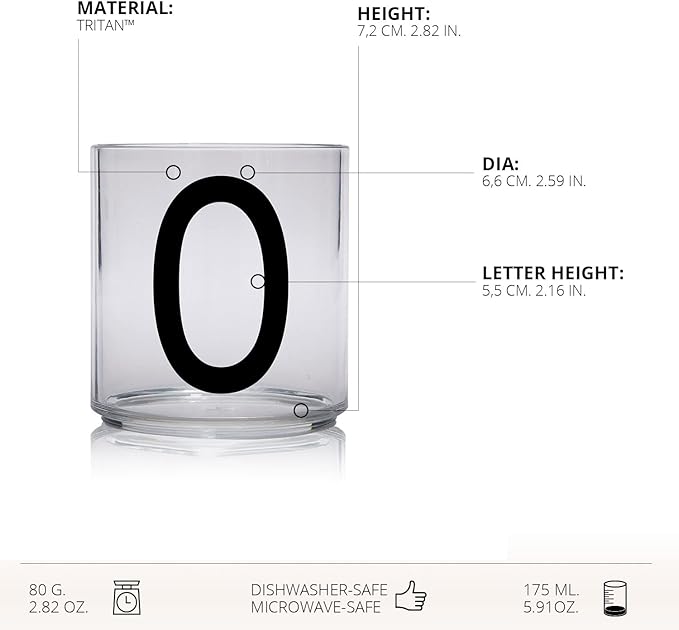 Design Letters Tritan Dinnerware Cups for Kids A-Z 6 Oz| Kids Glass Designed in Denmark for Baby feeding | Toddler Cup for Drinking | Unbreakable Tableware for Baby|Stackable Tumbler Cup BPA/BPS Free