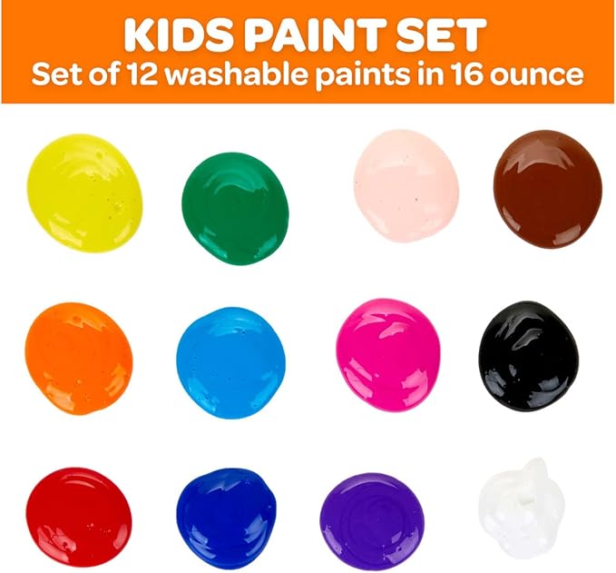 Crayola Washable Paint (12ct), Bulk Paint Set for Kids, Nontoxic Paint, Kids Craft Supplies, Teacher Classroom Must Have, 16 Oz