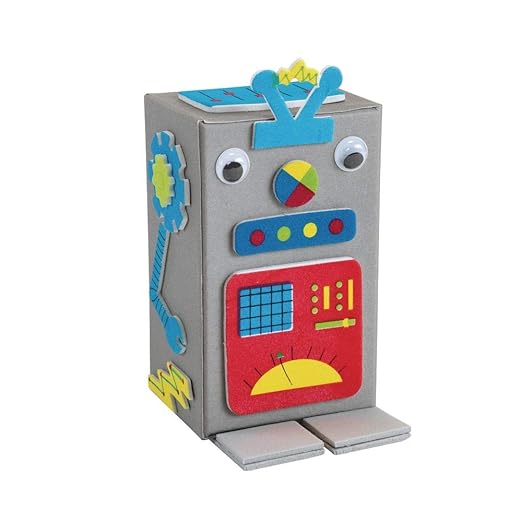 Colorations DIY Robot Foam Craft Kit for Kids, Set of 12, EVA Foam, Paper Mache, Self-Adhesive, No-Glue, STEM, STEAM, Science, Robotics, Early Learning, Teacher