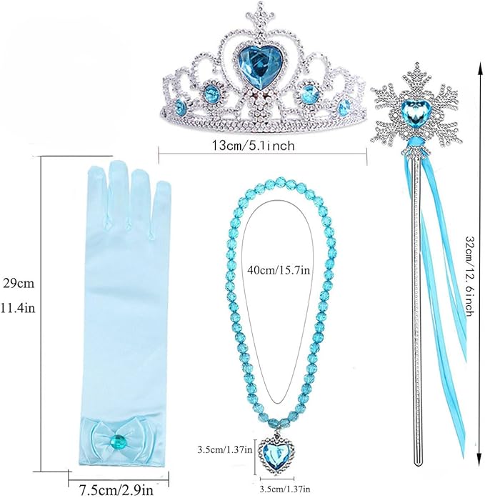 Princess Elsa Costume Dress up Accessories for Girls Cosplay Accessories Christmas Gifts Set Gloves Tiara Crown Necklace Wand (Blue02)