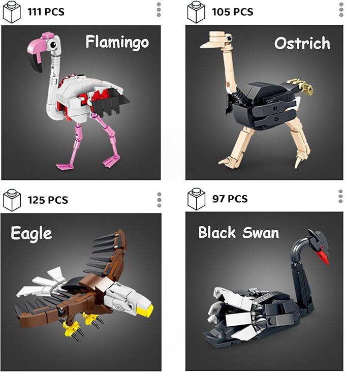KAZI Birds Building Toy Set,Creative Building Toy Easter Basket Stuffers,Parrot,Owl,Penguin,Flamingo,Eagle,Bird Animal Toy Set,Party Favors,Prizes,Goodie Bags,Gift for Kids Ages 6 and up