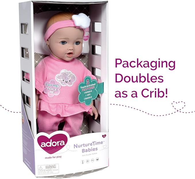 Adora Nurture Time Babies 13 Inch Baby Doll and Clothes Set with 3 Touch Activated Features Birthday Gift for Kids Ages 1 and Up - Soft Pink