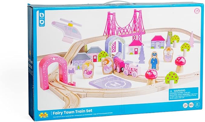 Bigjigs Rail, Fairy Town Train Set, Wooden Toys, Wooden Train Set, Gifts for 4 Year Old Girl, Pink Train Set, Girls Train Set, Bigjigs Train Set