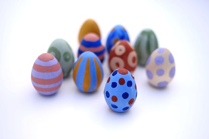 Natural Earth Paint Wooden Egg Kit – 6 Non-Toxic, Eco-Friendly Paints & Bamboo Brush – Easter Egg Decorating & Craft Set – Compostable Packaging, Safe for Kids & Adults