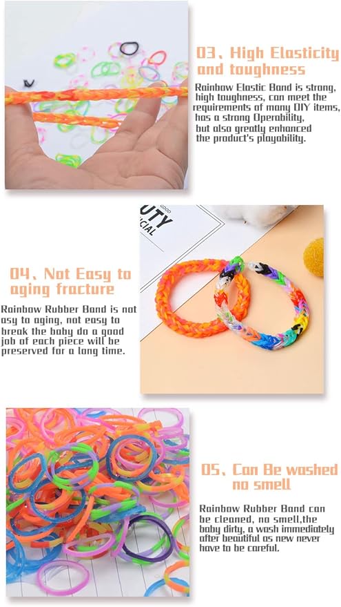ROYWOO Rubber Bands for Bracelet,Premium Rubber Bands for Bracelet Making Kit DIY,Band Bracelet Mega Refill Kit Girls Gift,Colorful Jewelry Making Kit,Rubber Bands Refill Kit