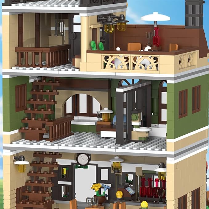 City Restaurant Building Blocks Set with LED, 1230Pcs Mini Brick Architecture Toy for Adults and Teen 14+ (Not Compatible with Lego)