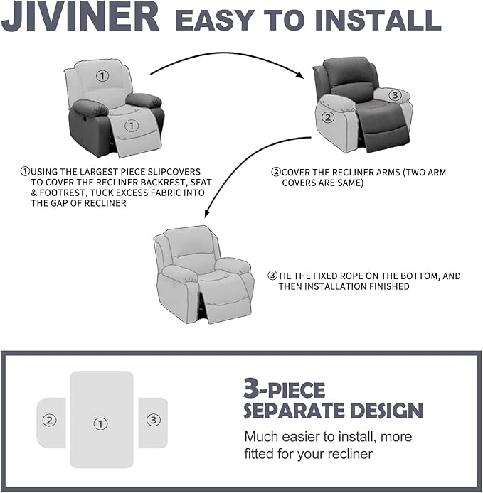 JIVINER Small Recliner Chair Covers, 3 Piece Slipcovers for Small Reclinering Chair, Soft Jacquard Recliner Protector/Furniture Slipcovers for Dogs,Cats (Recliner Small, Coffee)