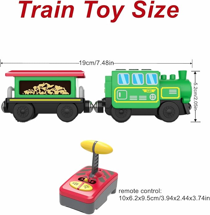 Battery Operated Locomotive Train Set for Wooden Train Tracks,Powerful Engine Train Vehicles Train Electric Remote Control Cars with Light&Sound Train Toy Gift for Kids Toddler