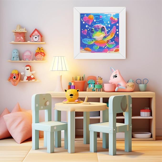 Turniton 4 Packs 5D Cartoon Diamond Art Kits for Kids, Cute Animals DIY Diamond Arts Mosaic Kits for Adults, Full Round Drill Gem Art for Home Wall Decor Kids Present 7X7 inch