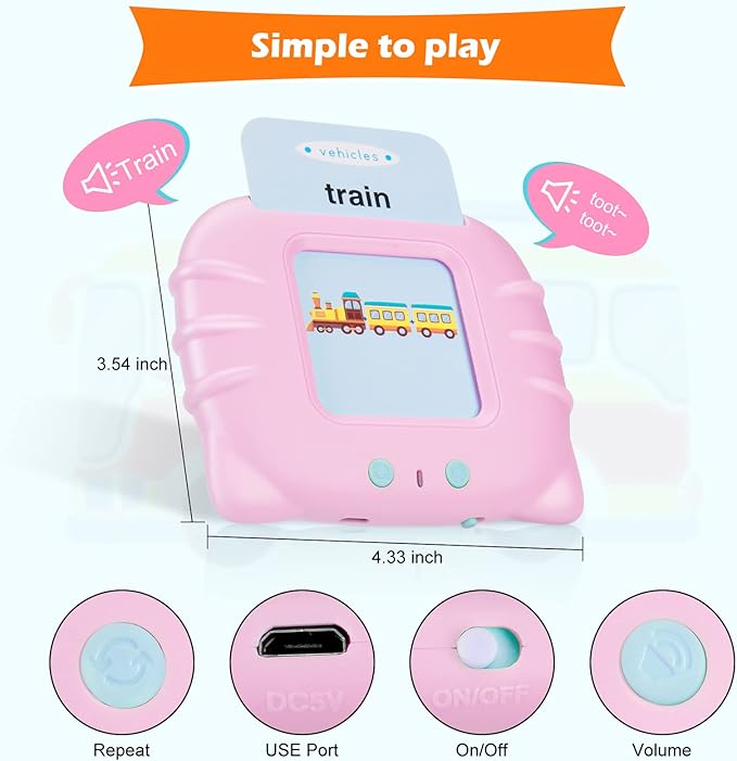 Talking Flash Cards with 224 Sight Words, Montessori Educational Learning Interactive Toddler Toys, Speech Therapy and Autism Sensory Toys, Pink