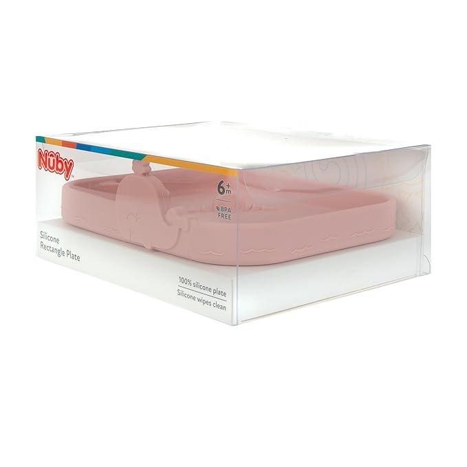 Nuby Animal Friend Silicone Round Plate - Toddler Plate - 6+ Months - Pink Whale Plate