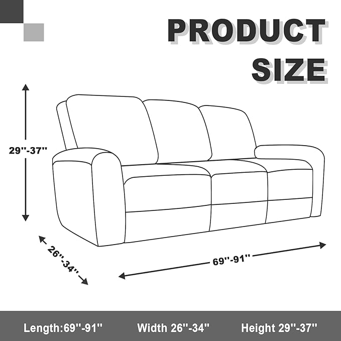 Stretch Jacquard Recliner Sofa Covers 3 Seat Soft Recliner Chair Covers Sofa Slipcover with Pocket and Elastic Bottom Furniture Protector for Kid,Pets（Checks,Khaki）