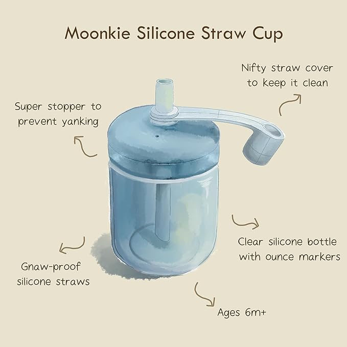 Moonkie Baby Straw cup | Silicone Toddler Sippy Cup Training Cup with Straw Lid | BPA-Free Drop-Proof Baby Cup | Baby Led Weaning | 6 Months+, 5 oz, 1pack