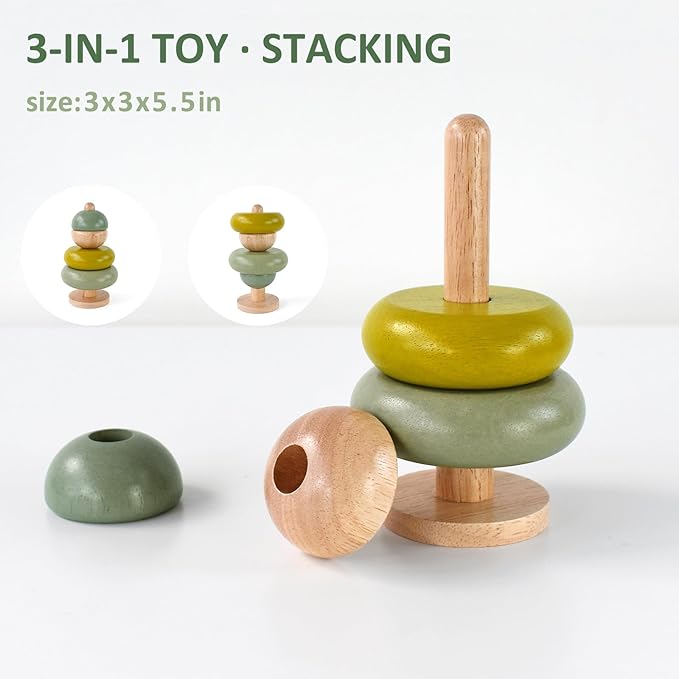 PairPear Educational Toys Set 3 in 1 - Wooden Toys Shape Sorter Cubes - Activity Stacking Toys - Animal Todder Puzzles - Classic Learning Toys Gift for Baby 1 Year Old and Up.