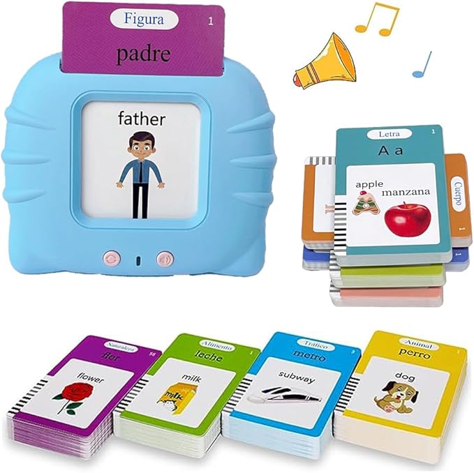 RT&BS Spanish Talking Flash Cards for Toddlers, Bilingual English Spanish Flash Cards for Kids, Spanish Flash Cards for Kids, Gift for Kids Children, 510 Sight Words Blue Cat