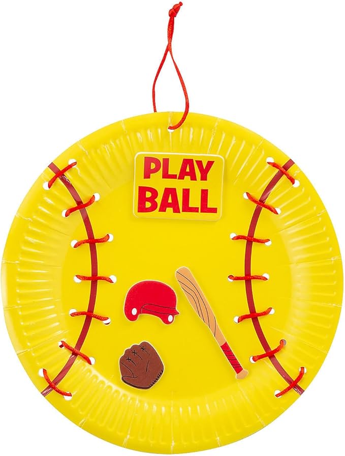 Fun Express Softball Paper Plate Lacing Craft Kit Makes 12