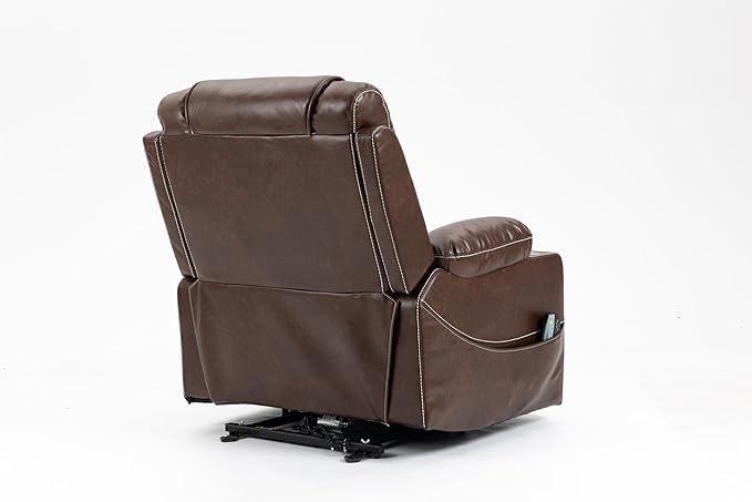 FANYE Electric Power Lift Recliner Chair for Elderly W/Massage and Heat, Infinite Positions Two Remote Controllers Oversized Faux Leather Upholstered Recliner&Armchair W/Side Pockets & Cup Holders