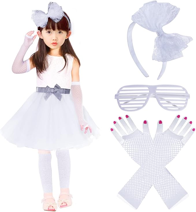 Kids 6 in 1 Costume Accessories 1970s 1980s Fancy Outfits and Dress for Cosplay Party Theme Party for Girl