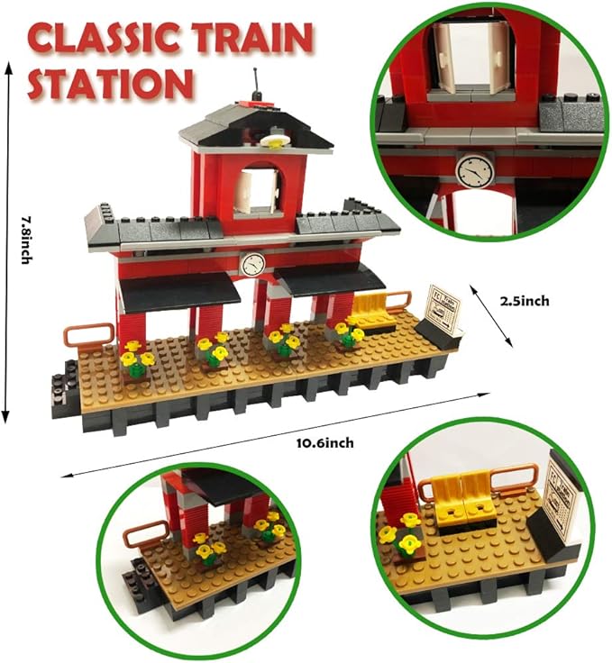Building Blocks Toys 583 Pieces Classic Train Set with Station Construction Brick Education Learning Toys for Kids 6+ Birthday for Boys and Girls Train Combination
