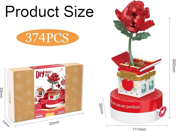 Building Blocks Music Box, Christmas Tree Building Blocks Kits Rose Flower Music Box Building Kit Christmas Building Block,Gift for Girlfriend Wife(Music Box - Rose)