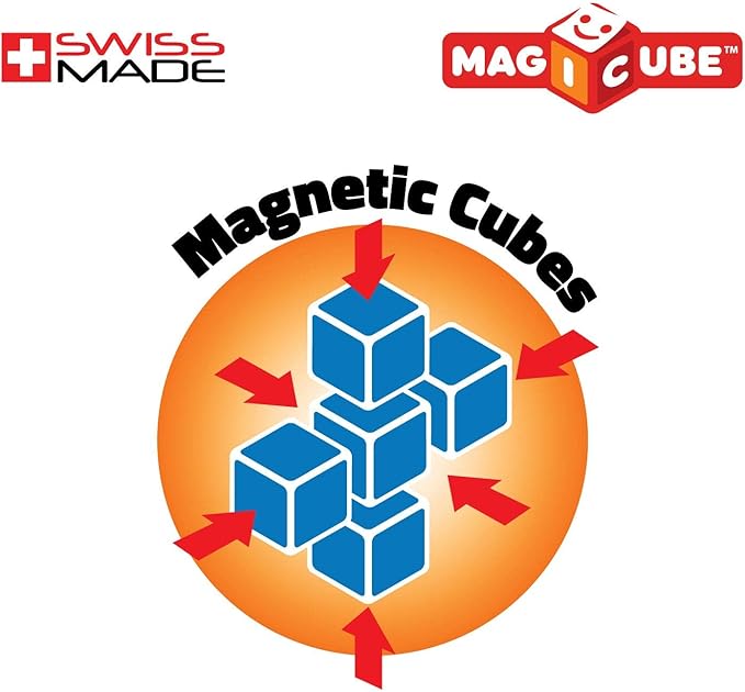 Geomag MagiCube Transport 4-Piece Magnetic Stacking Cubes Building Set, Toddlers & Kids Ages 1.5 and Up, STEM Educational Toy, Swiss-Made, Creativity, Imagination, Learning, 6 Adorable Building Ideas
