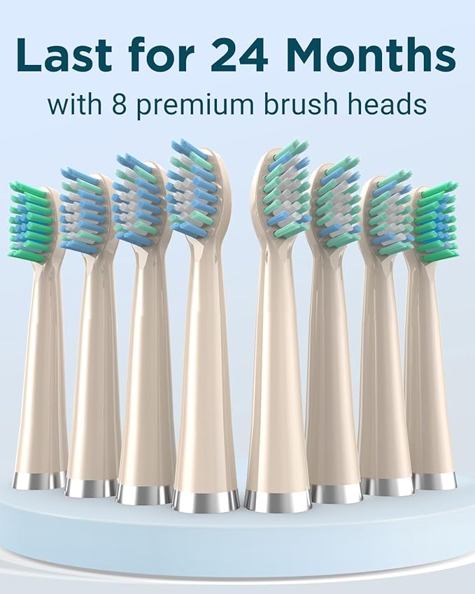 Rtauys M5 Sonic Electric Toothbrush for Adults - Rechargeable Electric Toothbrushes with 8 Brush Heads & Holder, Travel Case, Power Electric Toothbrush，3 Hours Charge for 120 Days - Champagne Gold