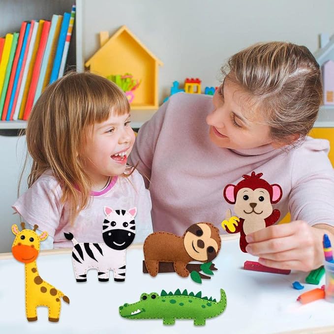 Jungle Animals Sewing Craft Kit for Kids Craft for Girls and Boys Sewing Stuffed Animal Felt Plush Ornaments for Beginners Set of 10