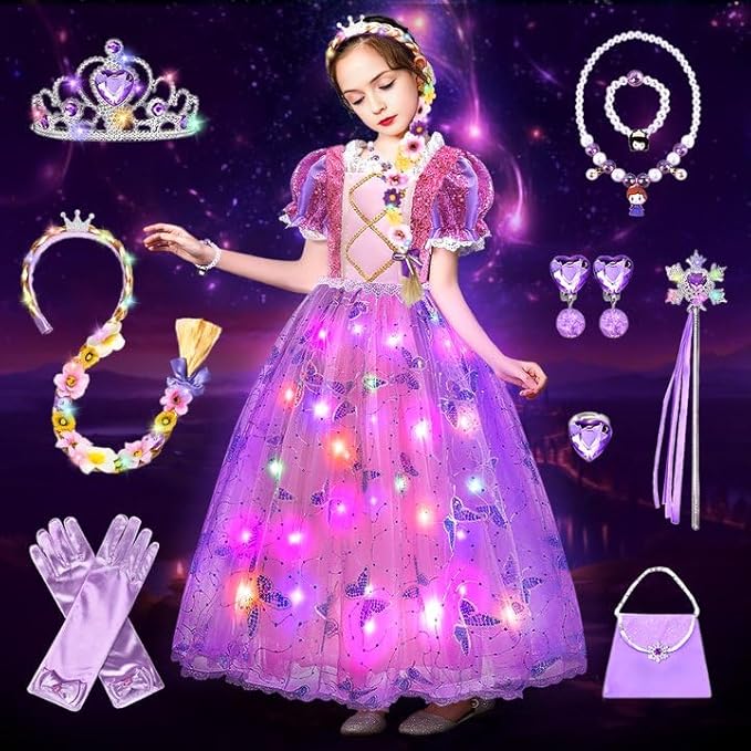 TOLOYE Princess Dress Up for Girls, Princess Costume for Girls Light Up with Accessories for Halloween Carnival Cospaly