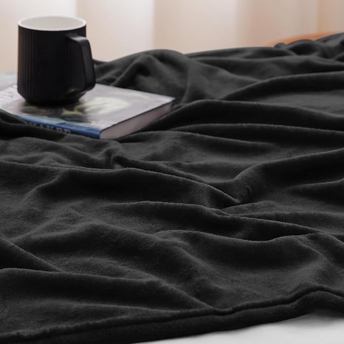 CozyLux Fleece Bed Blankets Throw XL Size Black - 300GSM Soft Lightweight Cozy Plush Fuzzy Microfiber Flannel Blanket for Travel Camping Chair and Sofa, 50x70 inches