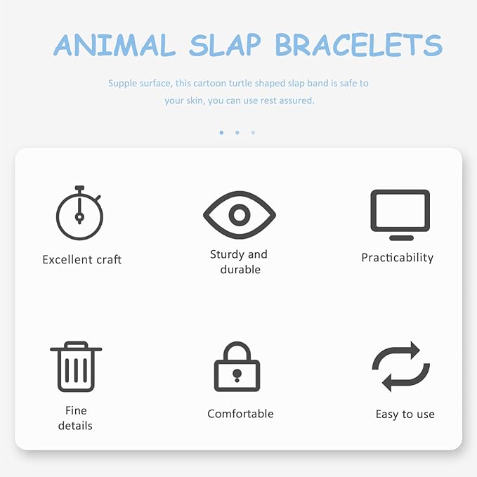 Gadpiparty Animal Slap Bracelets Turtle Snap Bands Stuffed Animals Huggers Plush Hug Slap Wristband Animal Slap for Kids Party Favors Supplies Sky-Blue