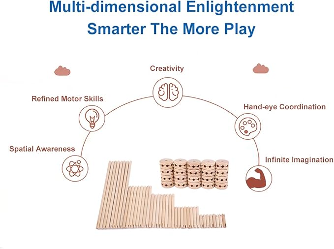 Wooden Building Blocks for Kids Ages 4-8, STEM Preschool Learning Toys for Children, Educational Creative Construction Gift for Boys and Girls, 60 Pcs