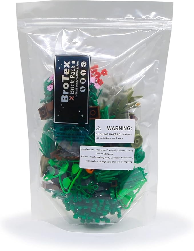 BroTex Plants Tree Accessories Jungle - Botanical Parts Bricks Flower Leaf Forest Flower Plants Pieces Building Blocks Set, Animals Farm Squirrel Birds Grass Garden House Toy (Without Baseplate)