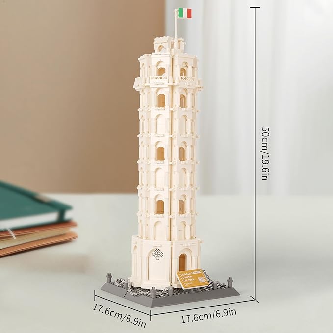 Oichy Leaning Tower of Pisa Building Blocks Set, 1334 PCS Famous Architecture Model Building Kits, Collection Leaning Tower of Pisa Model Building Blocks for Adults and Kids