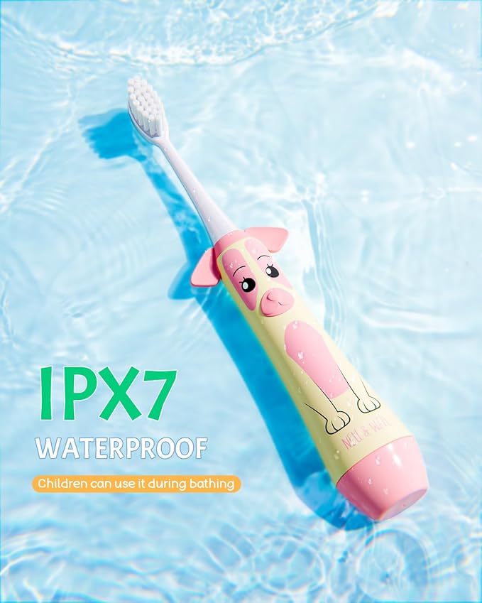 NELL&WELL Kids Electric Toothbrush, 2-Min Timer, 3 Modes with Memory, IPX 7 Waterproof, Battery Powered Kids Toothbrush with 3 Soft Bristles Heads for Children Boys and Girls Ages 3+…