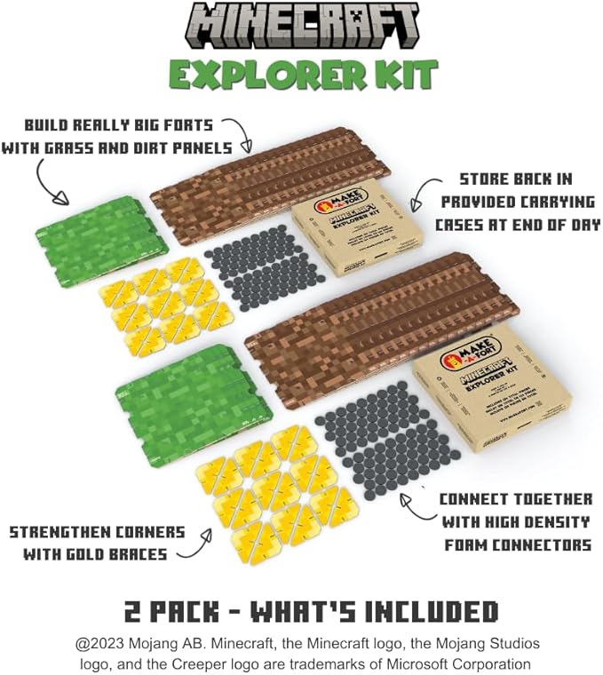 Minecraft Explorer Kit - Build Minecraft in The Real World - Endless Play for Ages 8 and Up - Build Forts, Mazes, Tunnels, and More - Durable, Reusable, and Made in USA (1 Pack)