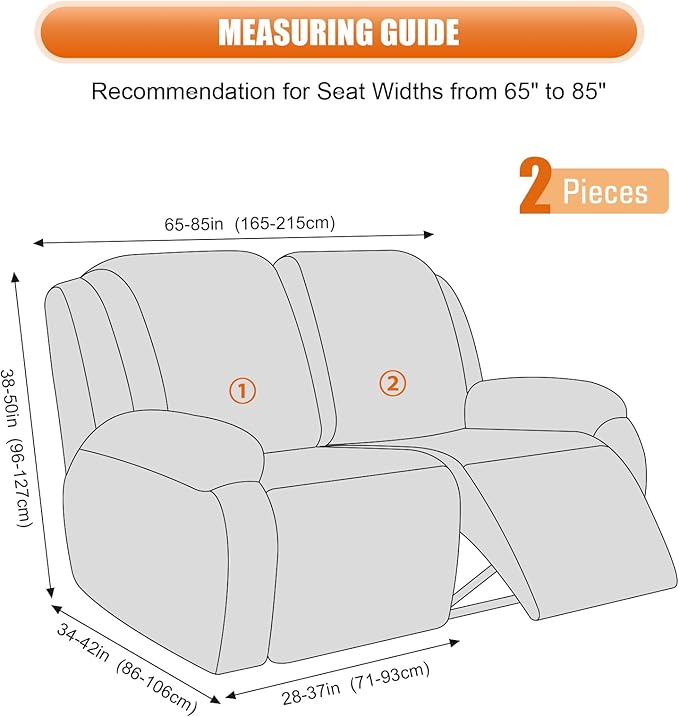 VANSOFY Oversized Recliner Cover, 2-Pieces Stretch Reclining Couch Cover with Pockets Loveseat Sofa Slipcovers Soft Washable Furniture Protector for Dogs Cats(Charcoal Gray)