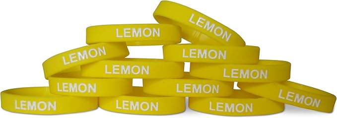 Novel Merk Lemon Yellow Party Favor & School Carnival Prize Silicone Rubber Band Wristband Bracelet (12 pieces)