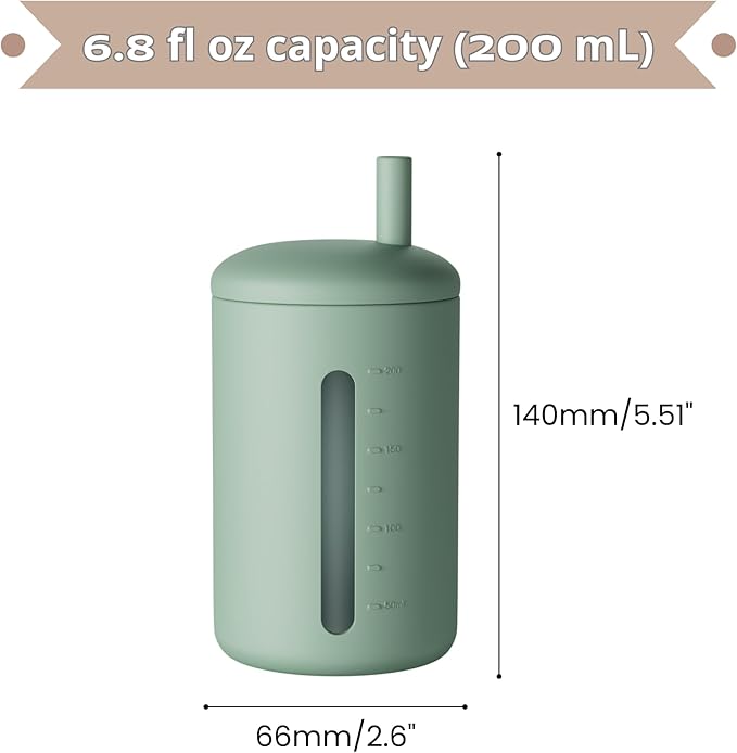 Silicone Straw Cup, 200ml Trainer Cup Toddler Training Straw Cup for Boys and Girls, Unbreakable, 100% Food Grade Silicone (Ether/Cambridge Blue)