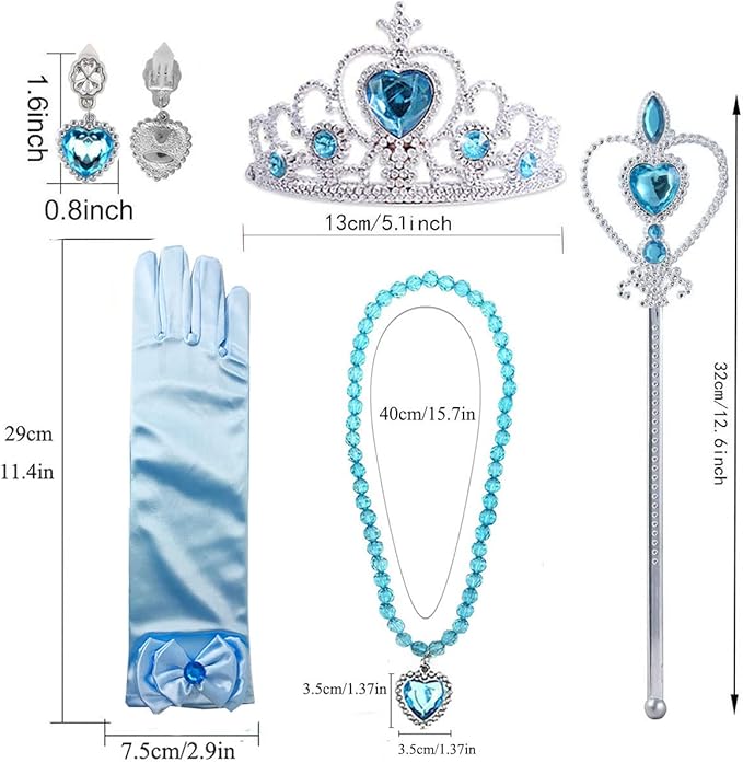 Princess Elsa Costume Dress up Accessories for Girls Elsa Cosplay Accessories Christmas Gifts Set Elsa Gloves Tiara Crown Necklace Wand Earrings Ring Princess Accessories for Girls