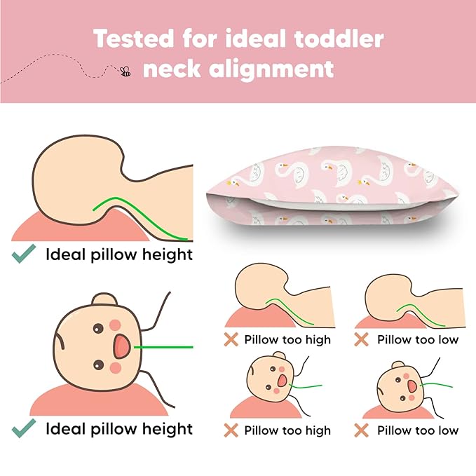 Toddler Pillow with Pillowcase - 13x18 My Little Dreamy Pillow, Organic Cotton Toddler Pillows for Sleeping, Kids Pillow, Travel Pillows, Mini Pillow, Nursery Pillow, Toddler Bed Pillow (Swan Lake)