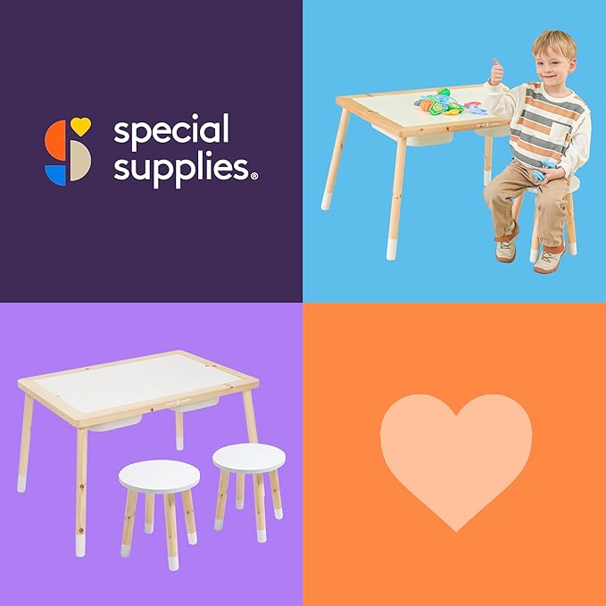 Special Supplies Kid’s Sensory Table Set with Deep Water and Sand Bins, Writable Lids, Chalk and Dry Erase Markers for Active, Hands-On Learning, Fun Play, Arts and Crafts - Pine Wood