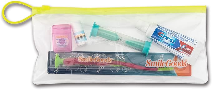 Practicon Child Deluxe Dental Care Kit, Travel Size Bundle w/Toothbrush, Crest Toothpaste, Floss, Lip Balm and Sand Timer, TSA Friendly Kids Oral Care Kit