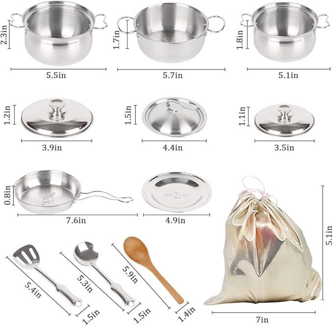 Pretend Play Kitchen Cooking Toys with Stainless Steel Cookware Play Pots and Pans Set，Cooking Utensils Kitchen Play Accessories Toys Cooking Pots for Toddlers Boys Girls for Kids