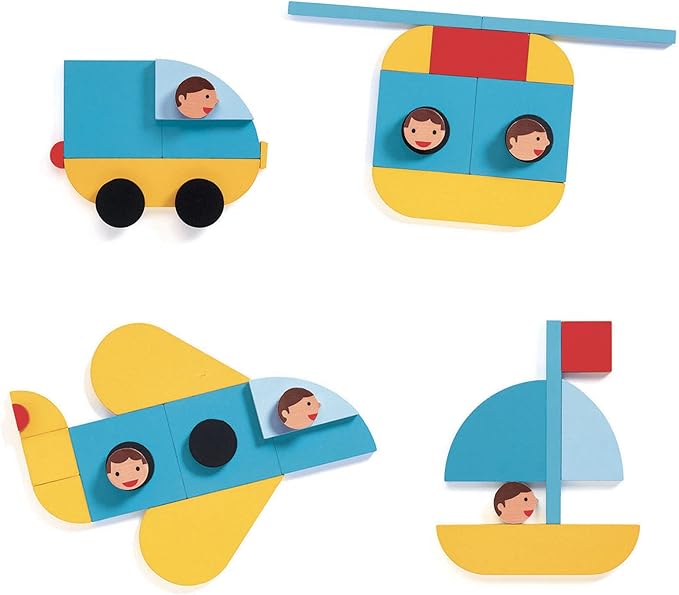 DJECO Ze Geovroum Construction Wooden Game - Educational Vehicle Puzzle for Toddlers & Kids - Fun & Challenging Activity for Friends & Family - Colorful Wooden Toy for Children 3+ Years Girls & Boys